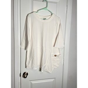 Focus Casual Life Women's Cream Tunic Top Asymmetrical Pocket 3/4 Sleeve M
